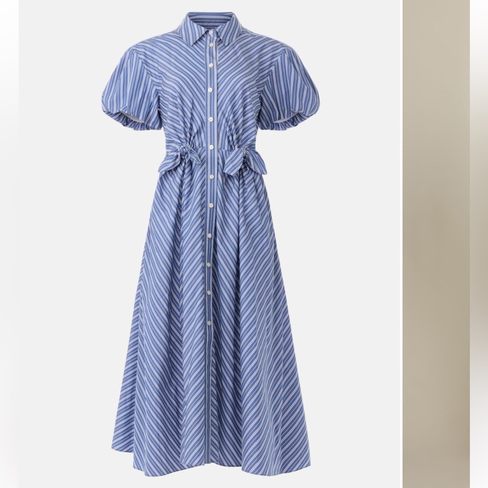 Tanya Taylor Blue Striped Button-Down Elza Dress